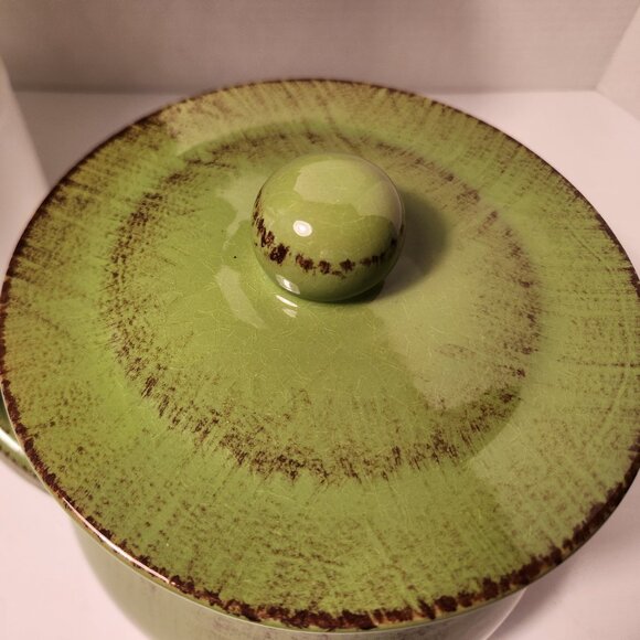 Vintage De Silva Green Terracotta Bean Pot Green Glazed Covered Casserole Dish - Picture 4 of 14